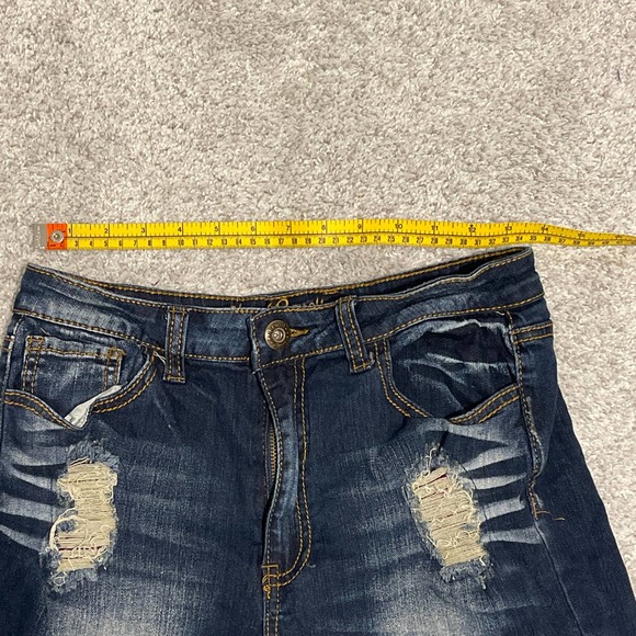Revolt Girls Blue Jean Shorts Distressed in Front, High Waist 3" Inseam Size 11 - Picture 6 of 8